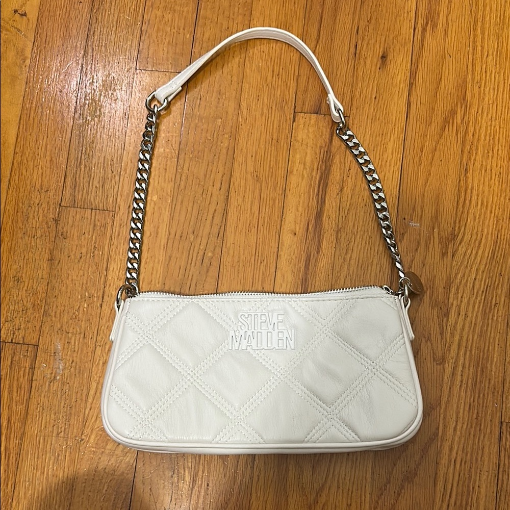 Steve Madden White Quilted Shoulder Bag with Chain Strap